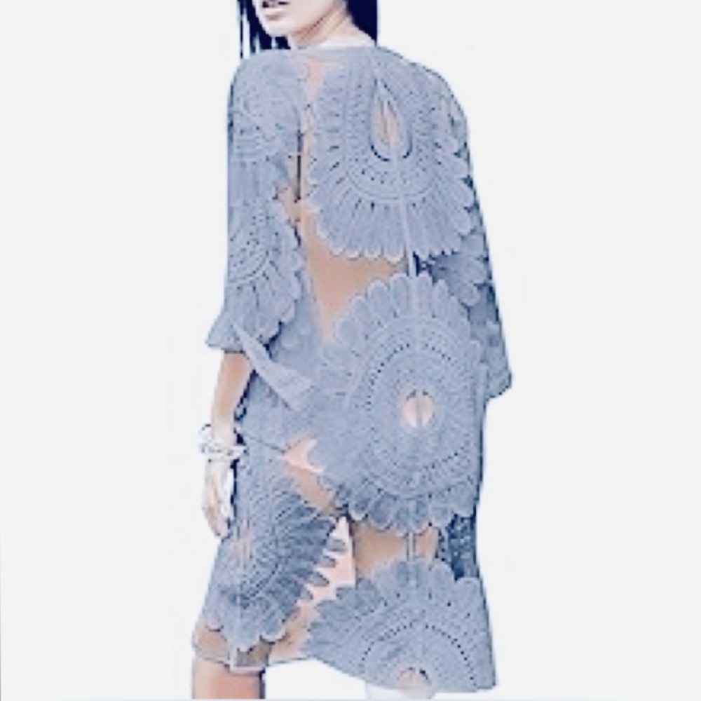 🆕 Rebellion Again Size S Embroidered Lace Beach Cover-up Open Cardigan Duster
